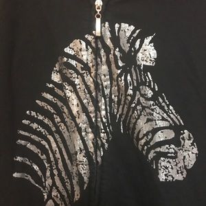 Black cotton zip up zebra hoodie